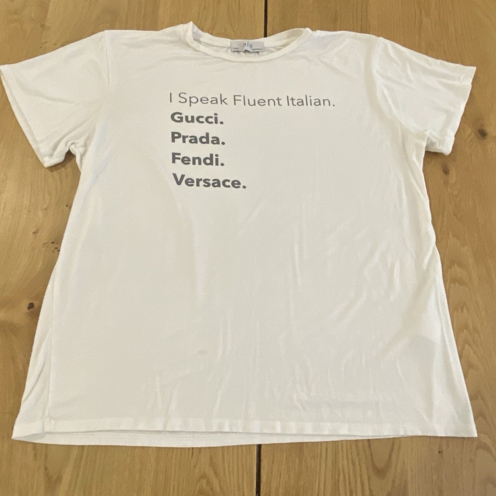 I Speak Italian‎ Brands T-shirt Designer Women's White Large*